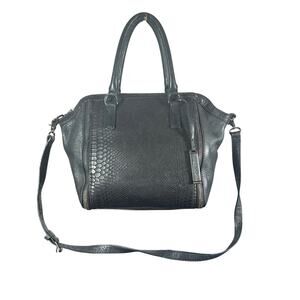 Linea Pelle Black Leather Handbag Tote Purse Croc Embossed Satchel crossbody